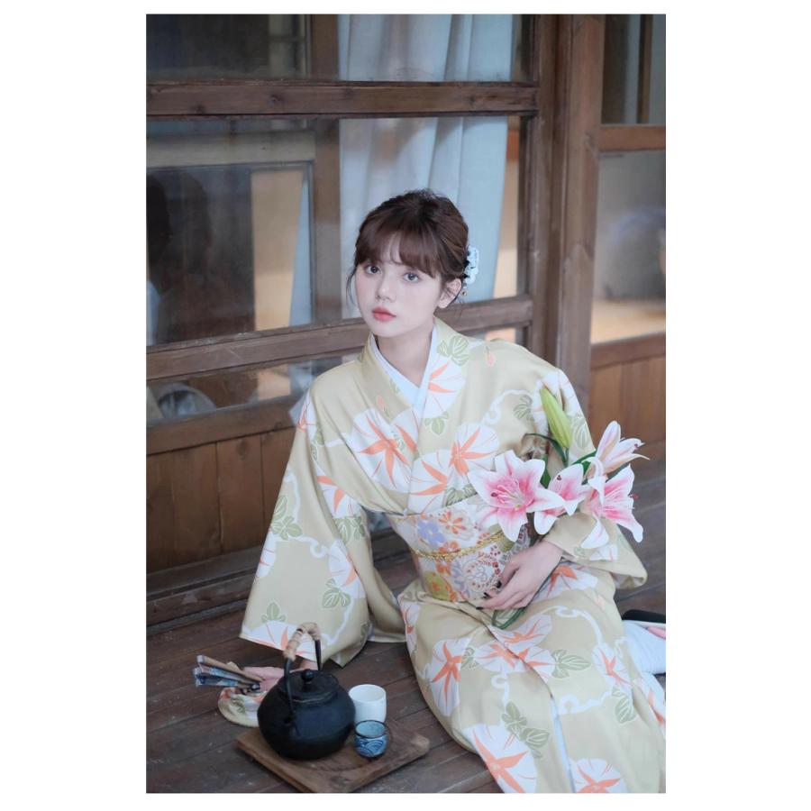エレガント 古典柄 女性浴衣 レディース 夏着物 和服 抹茶色 グリーン