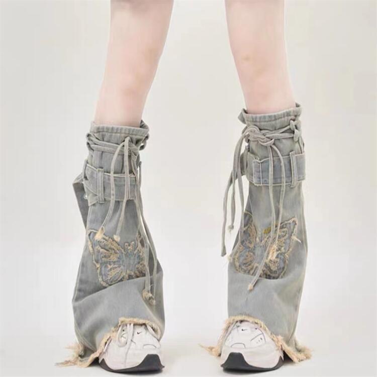 レッグウォーマー デニム Y2K グレー カジュアル ストレッチ ブーツ