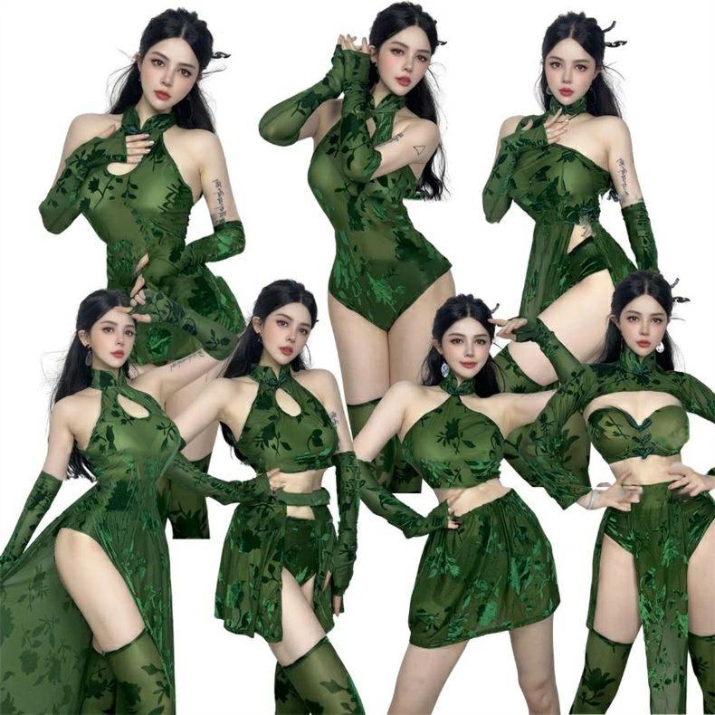 緑 ジャズダンス衣装 セットアップ レディース セクシー DS演出服 透け