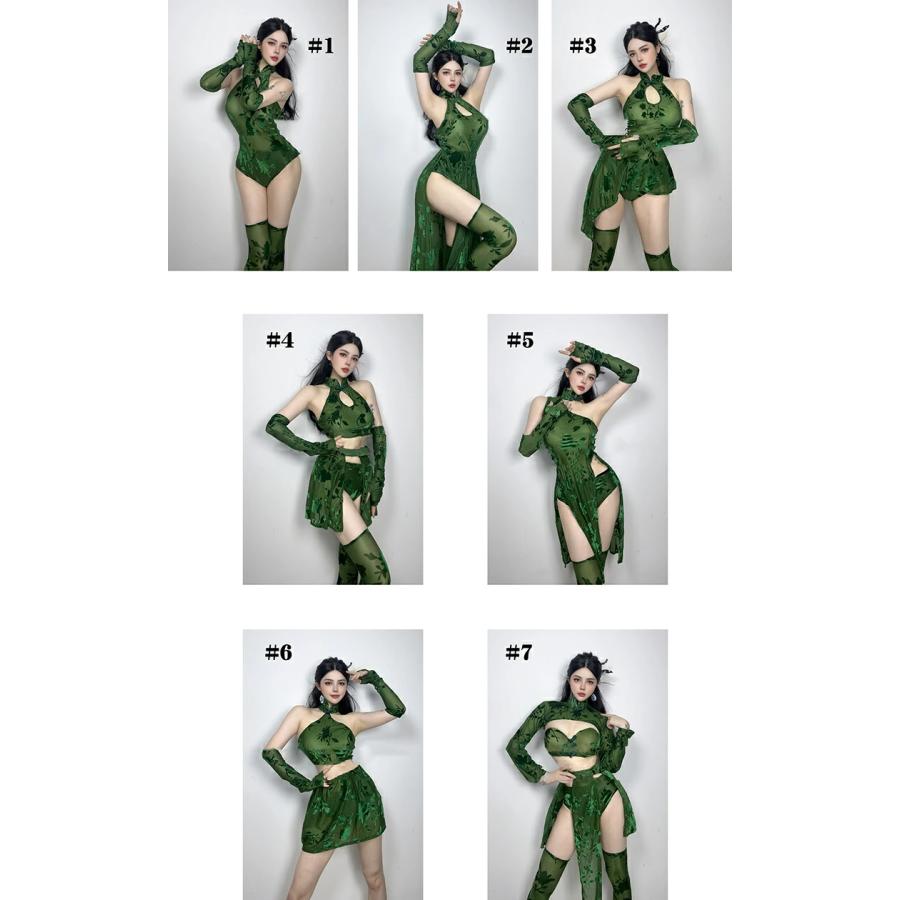 緑 ジャズダンス衣装 セットアップ レディース セクシー DS演出服 透け