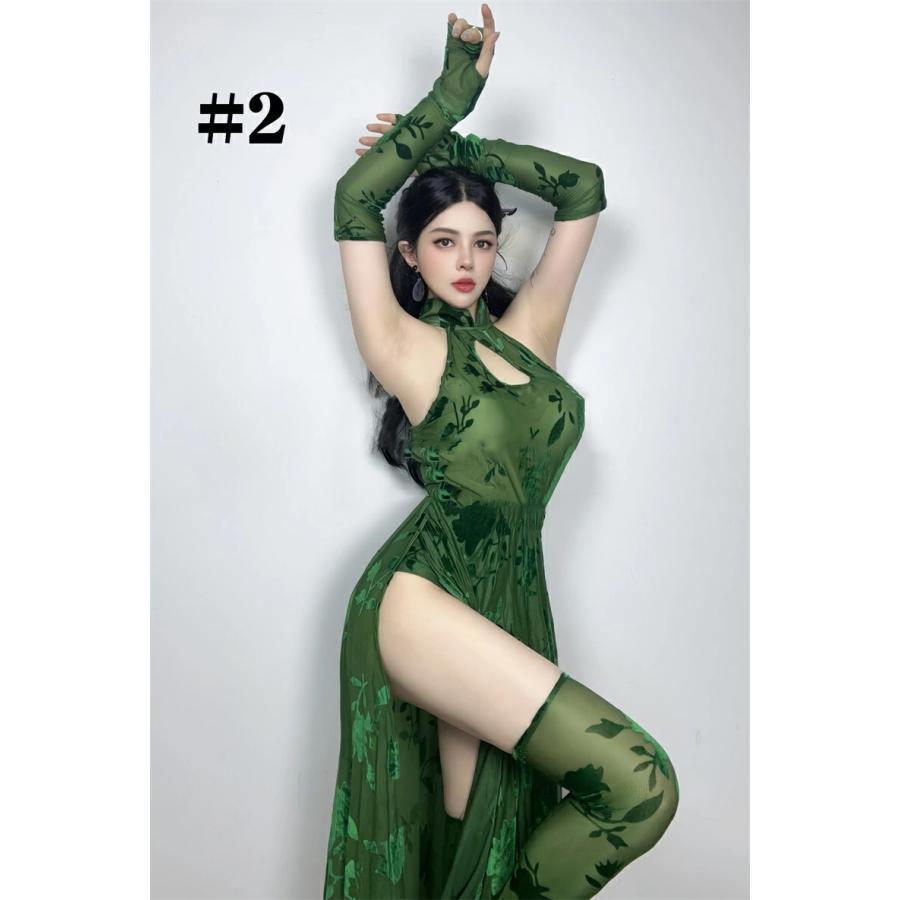 緑 ジャズダンス衣装 セットアップ レディース セクシー DS演出服 透け