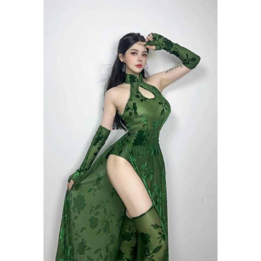 緑 ジャズダンス衣装 セットアップ レディース セクシー DS演出服 透け