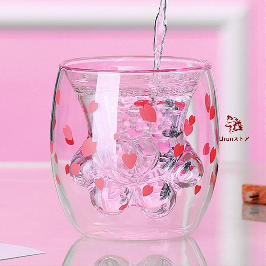 猫爪カップ 断熱 二重ガラス パビーナ ロゴ サクラ 桜 さくら 花びら