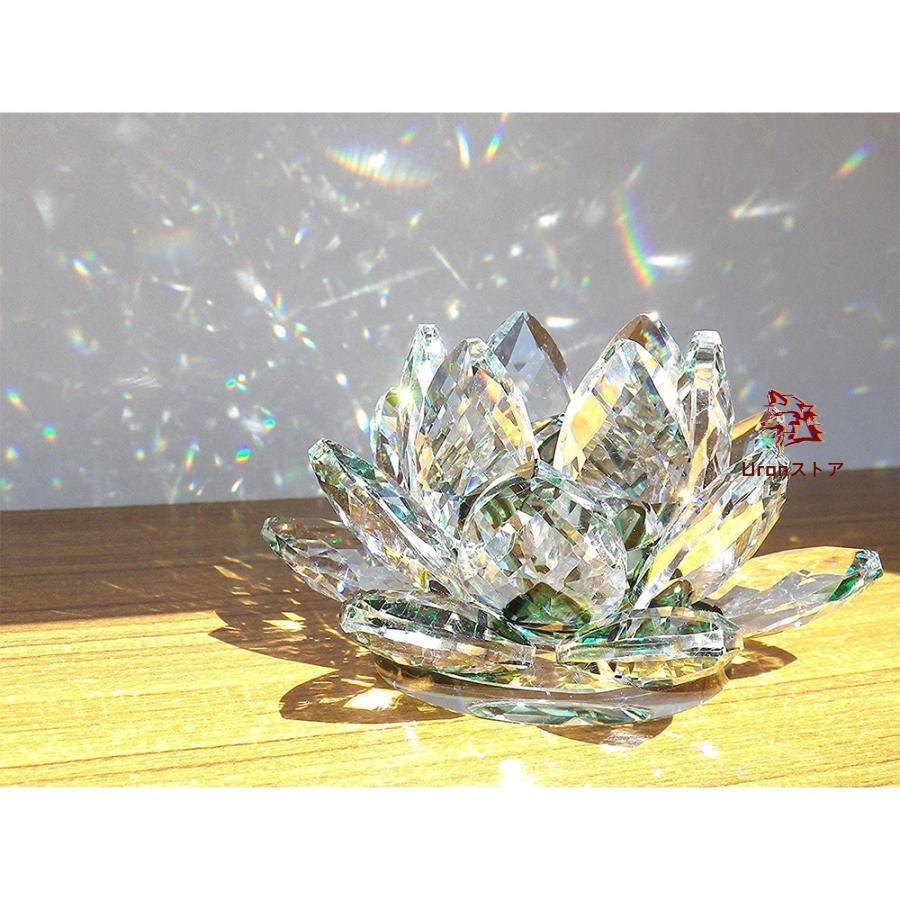 クリスタルガラス製 蓮の花 置物 2点セット 開運 クリスタルガラス 2点セット蓮 花 風水 ヒーリング 置物