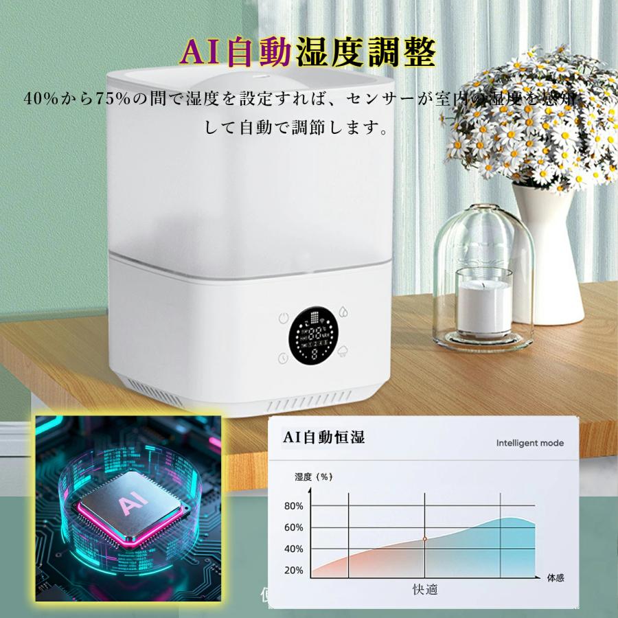 最新型☆AI恒湿】スチーム式加湿器 加熱式 超音波式 3段階調節 スマホ