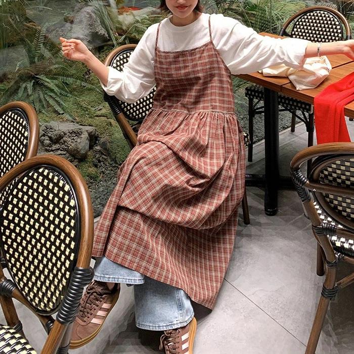 ジャンパースカート レディース 前後2way チェック 前開き キャミ