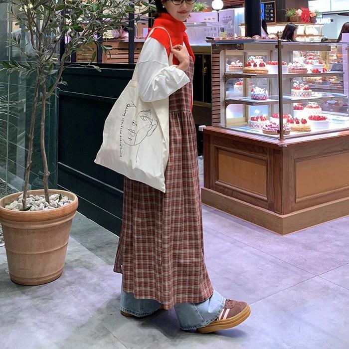 ジャンパースカート レディース 前後2way チェック 前開き キャミ