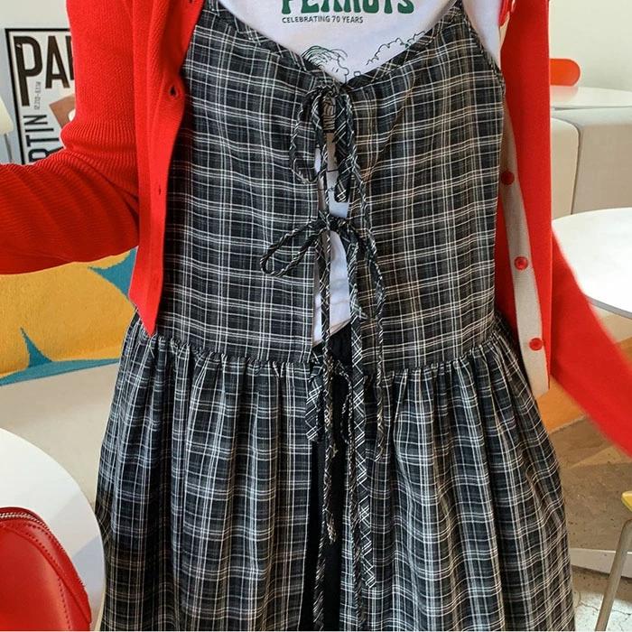 ジャンパースカート レディース 前後2way チェック 前開き キャミ