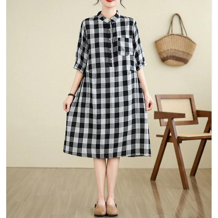 ワンピース 夏 レディース ロングワンピース 半袖 ワンピ チェック柄