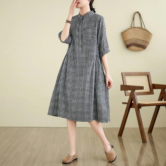 ワンピース 夏 レディース ロングワンピース 半袖 ワンピ チェック柄