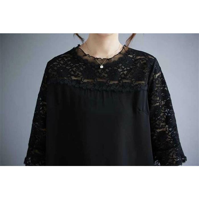 カットソー レディース レース tシャツ 七分袖 レース切替