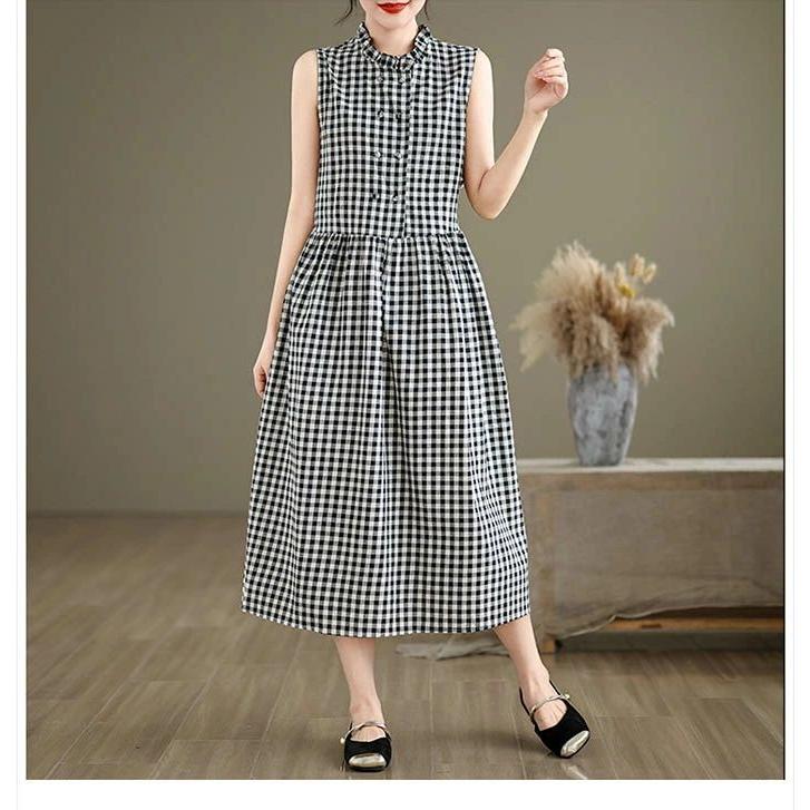 新品　ルネ　Rene ノースリーブ シャツ ワンピース ギンガム チェック 新品 ルネ Rene ノースリーブ シャツ ワンピース ギンガム