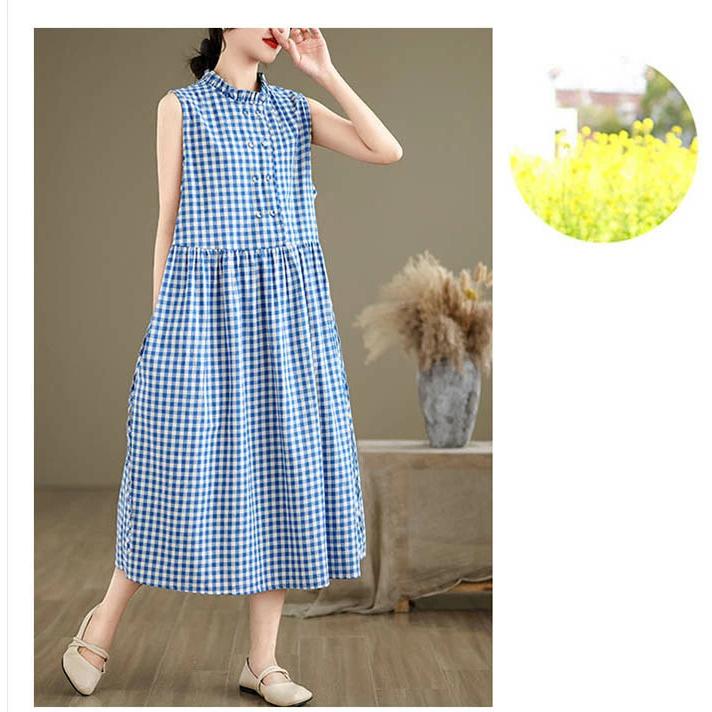 ワンピース レディース ギンガムチェック ノースリーブ シャツ