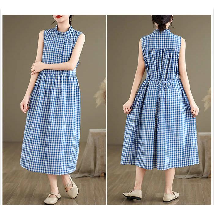 ワンピース レディース ギンガムチェック ノースリーブ シャツ