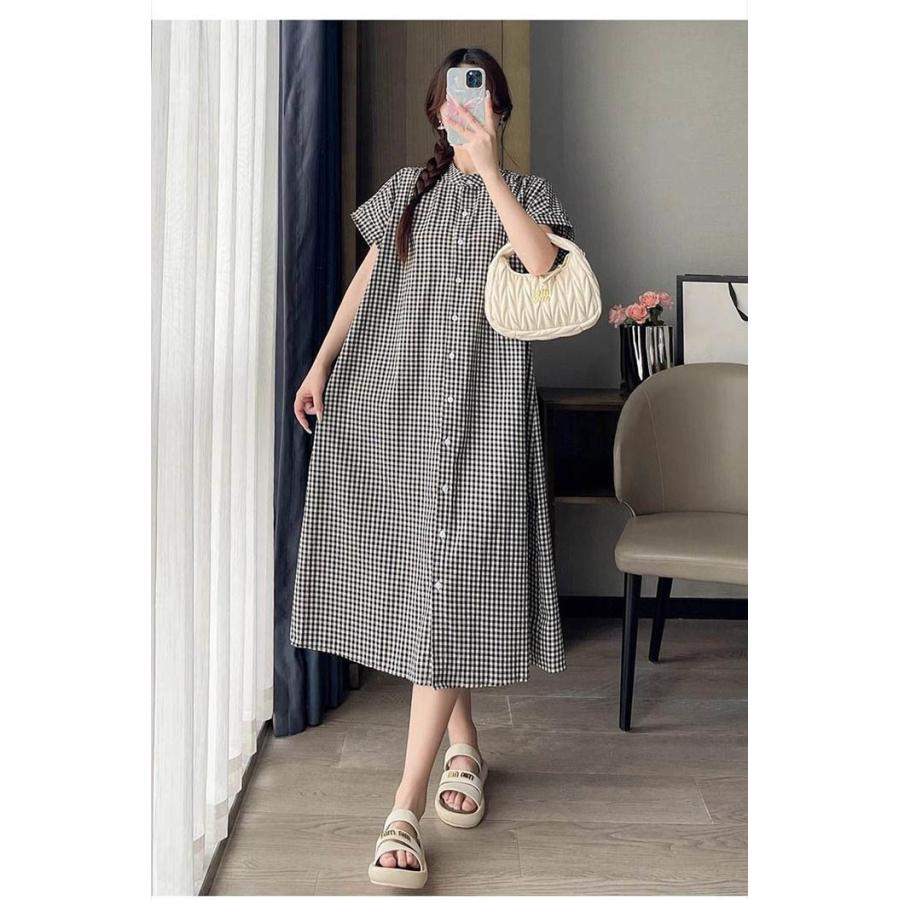 CHANEL チェック柄 半袖ワンピース 38 夏 ゆったりしたワンピース 紺色 きチェック柄 半袖ワンピース | iichi