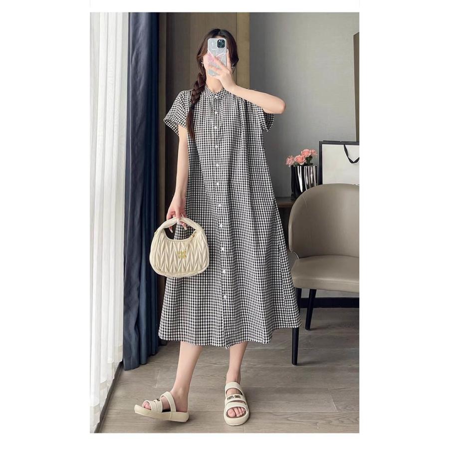 シャツワンピース レディース ギンガムチェック フレンチスリーブ