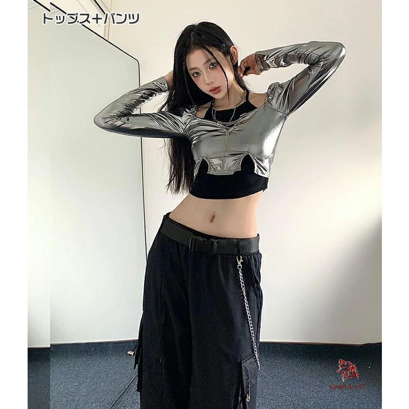 シルバー ダンス衣装 韓国 ダンス 衣装 セットアップ レディース k-pop