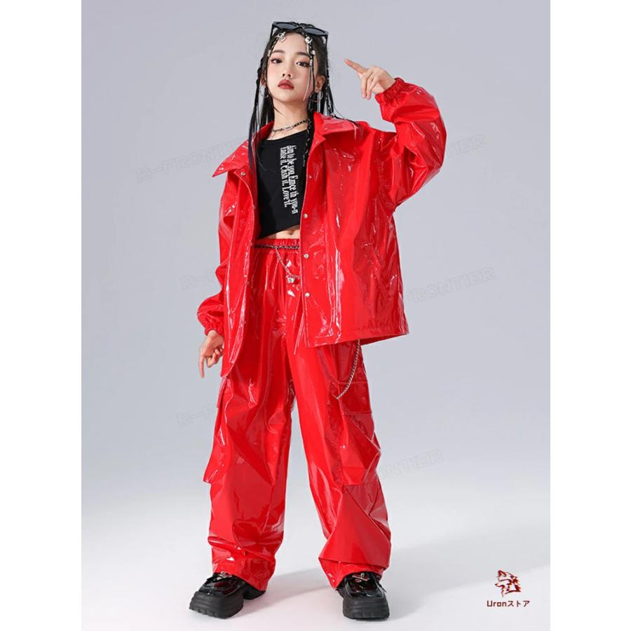 赤レザー ジャケット パンツ キッズ ダンス衣装 セットアップ レッド