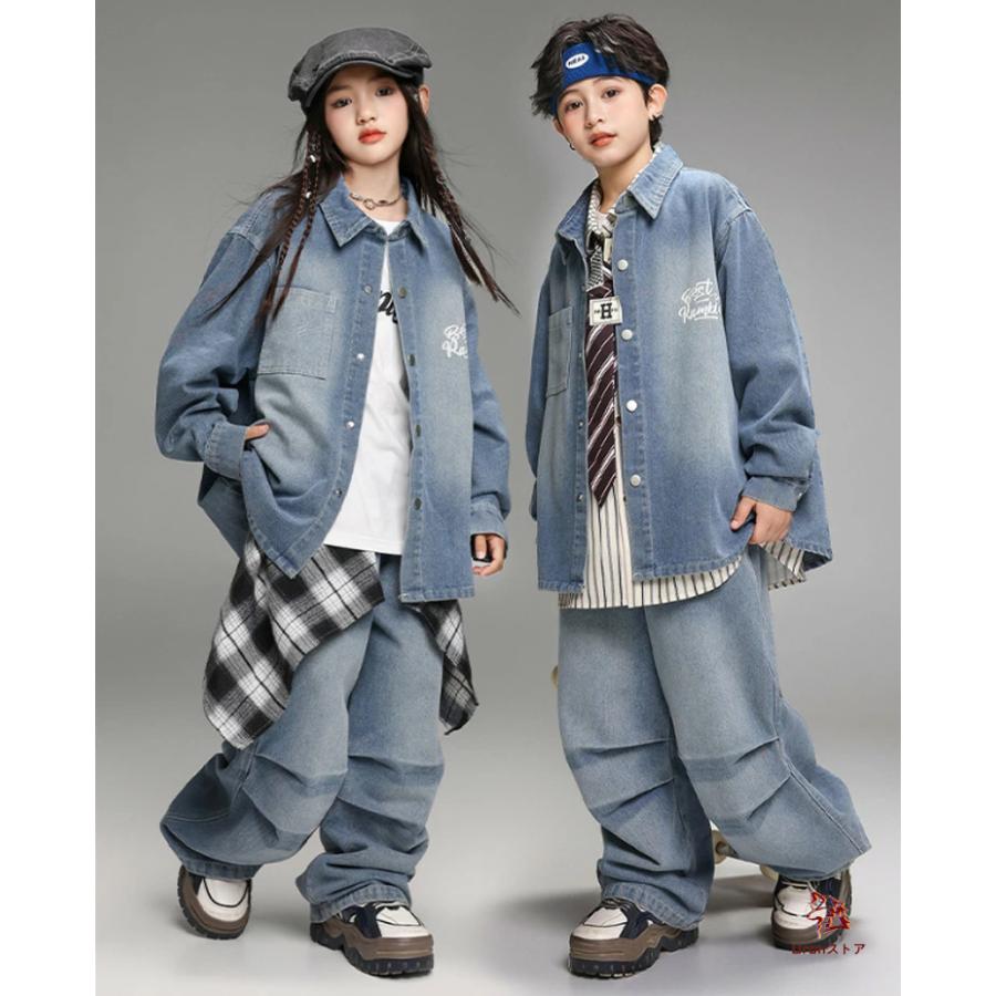 キッズ ダンス デニム パンツ セットアップ 青パンツ k-pop 衣装