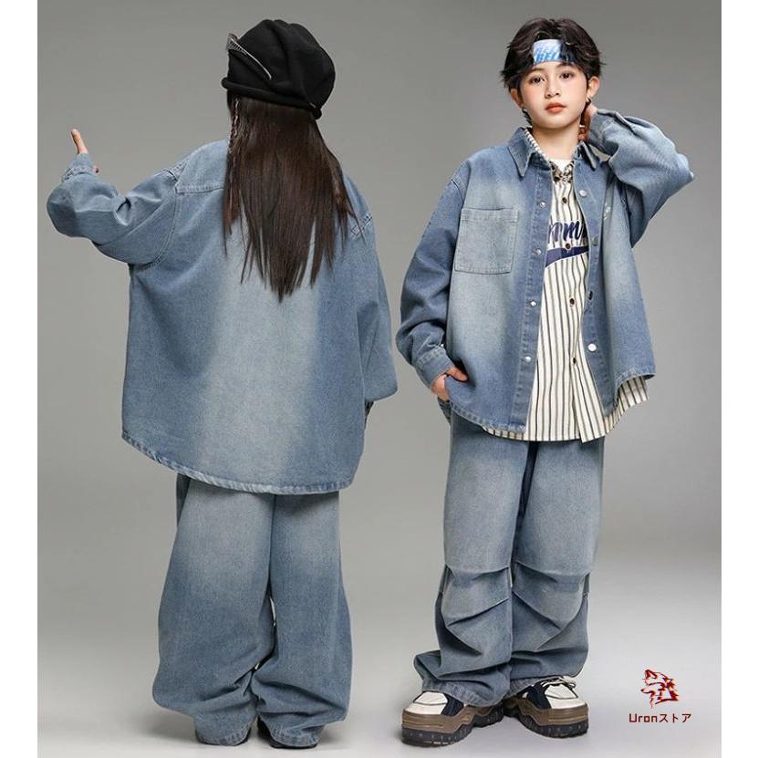 キッズ ダンス デニム パンツ セットアップ 青パンツ k-pop 衣装