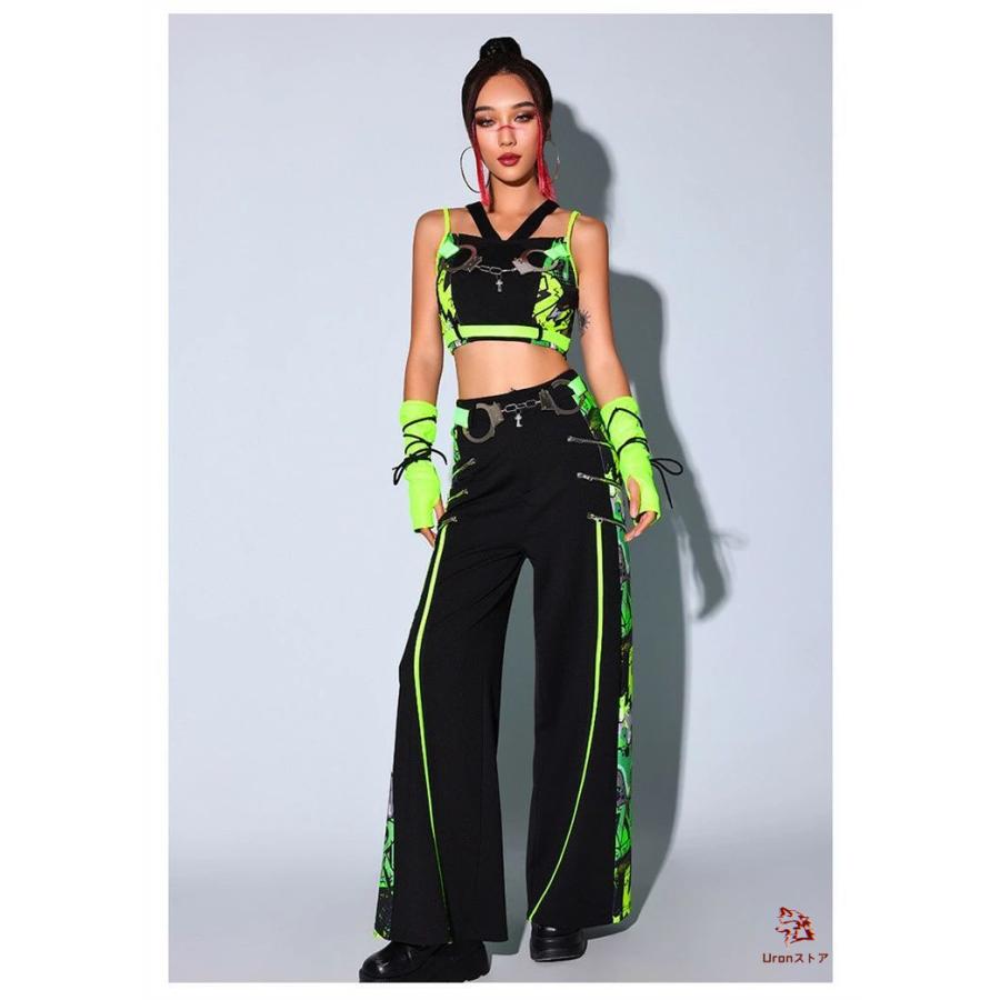 緑 ダンス衣装 セットアップ レディース グリーン k-pop 衣装 へそ出し