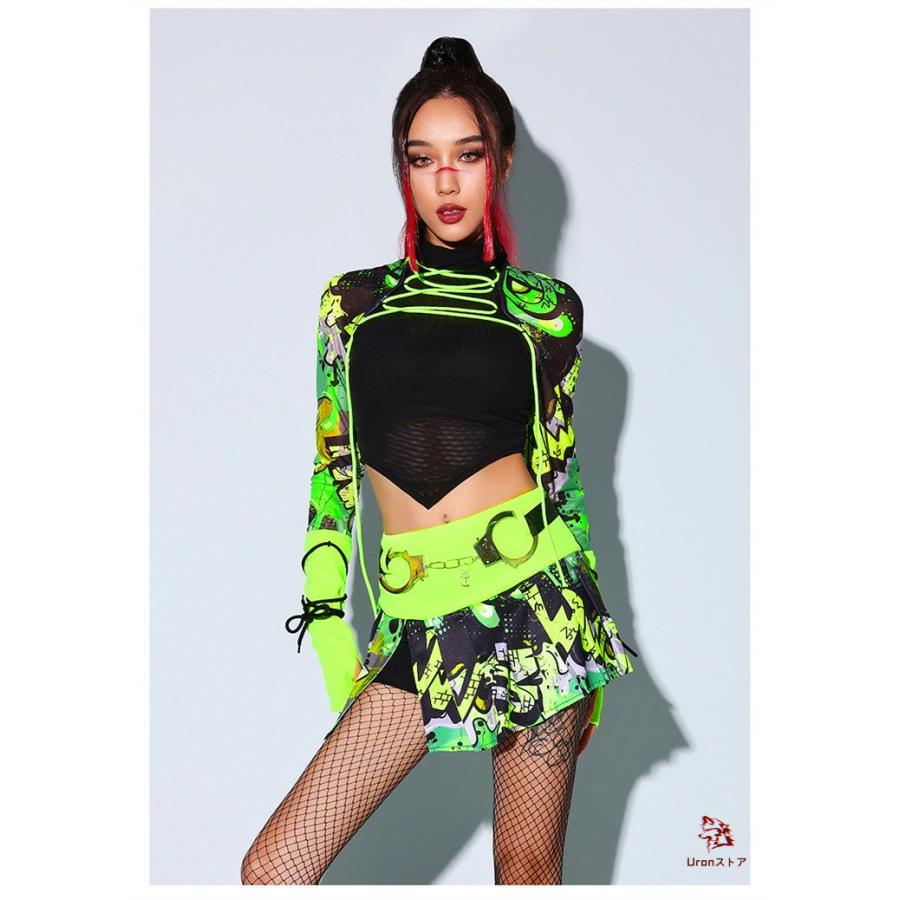 緑 ダンス衣装 セットアップ レディース グリーン k-pop 衣装 へそ出し