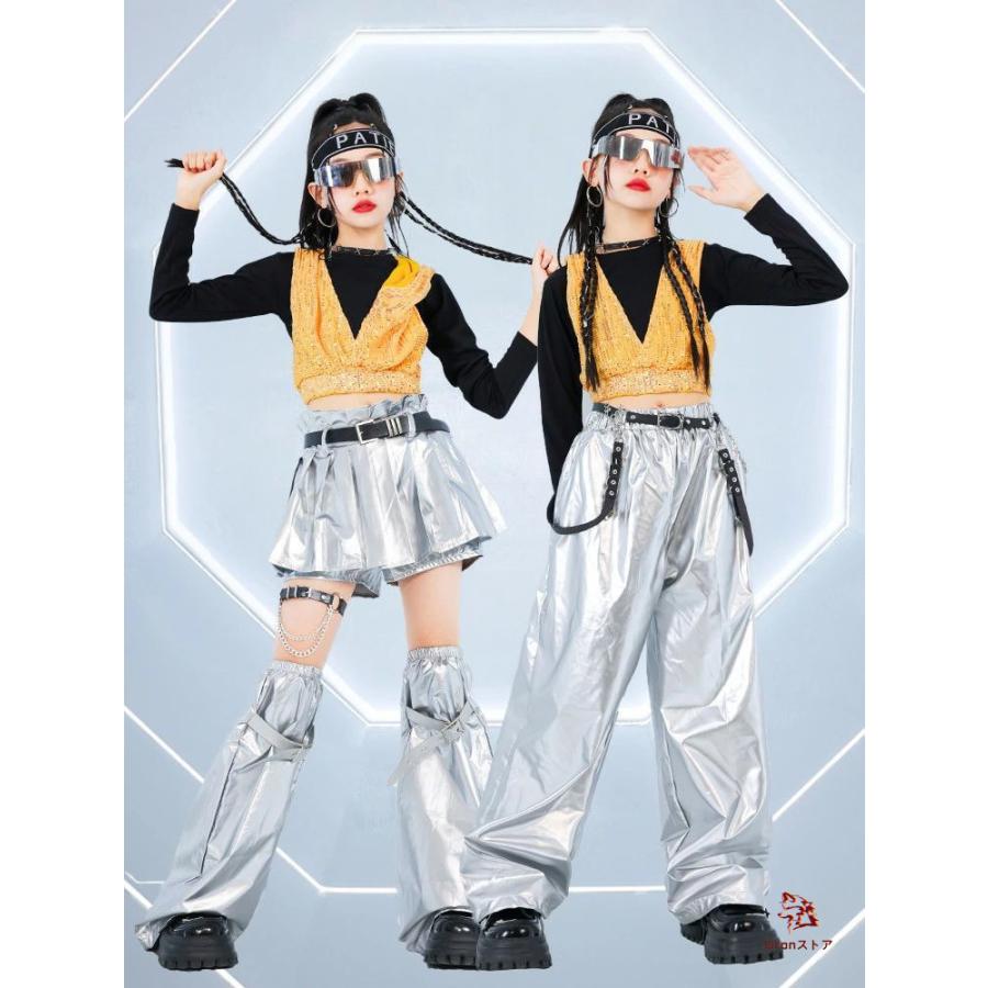 黄色トップス キラキラ キッズダンス衣装 へそ出し トップス 女の子