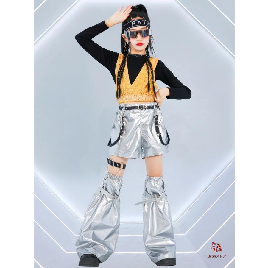 黄色トップス キラキラ キッズダンス衣装 へそ出し トップス 女の子