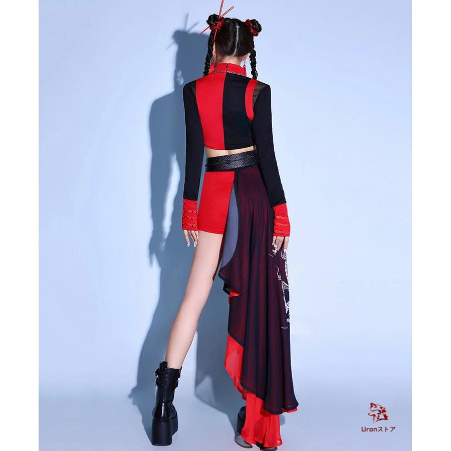 赤 黒 ダンス衣装 大人 長袖 DS演出服 kpop 衣装 チャイナ風