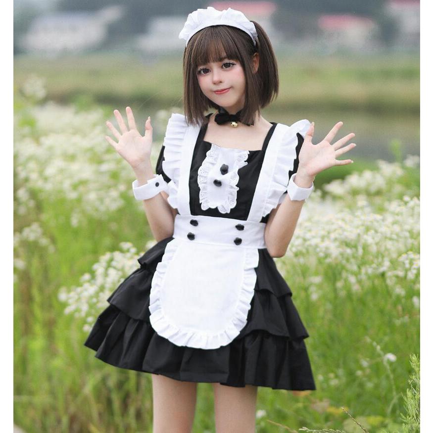 メイド服 ロング コスプレ衣装 半袖 エプロン 膝丈 クラシカル