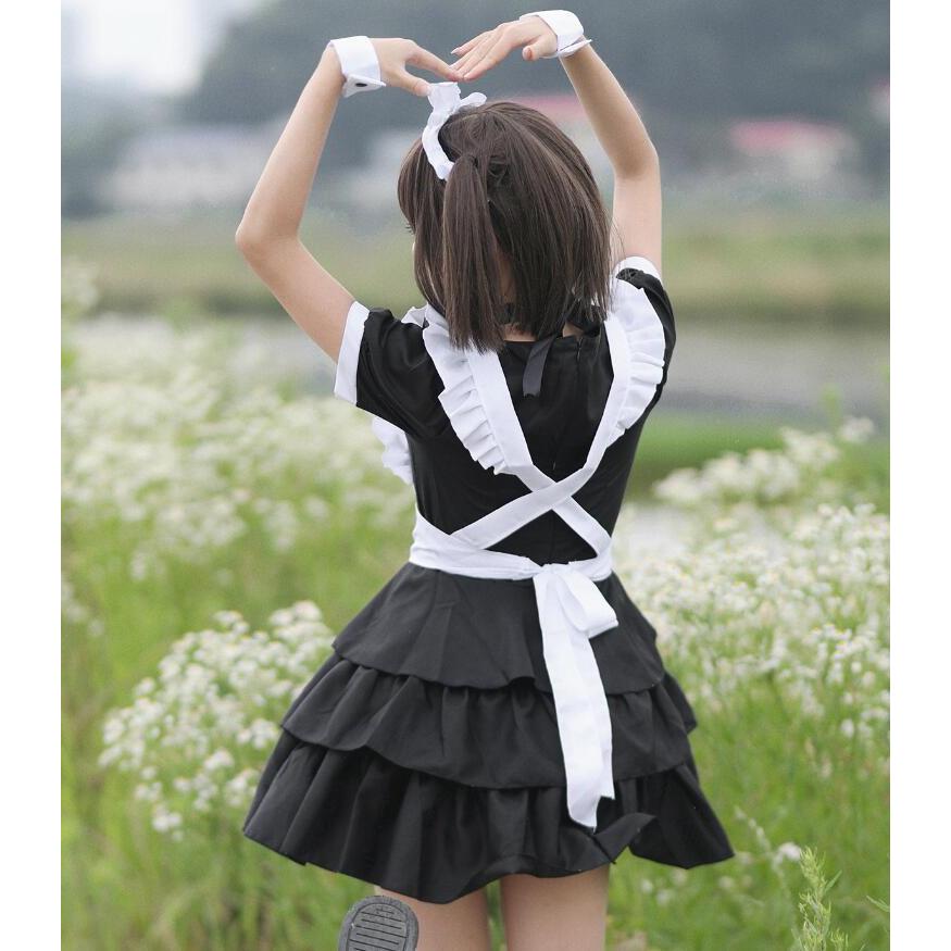 メイド服 ロング コスプレ衣装 半袖 エプロン 膝丈 クラシカル