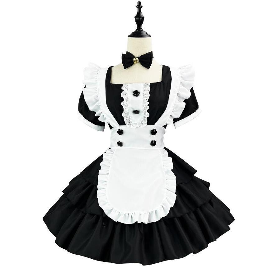 メイド服 ロング コスプレ衣装 半袖 エプロン 膝丈 クラシカル