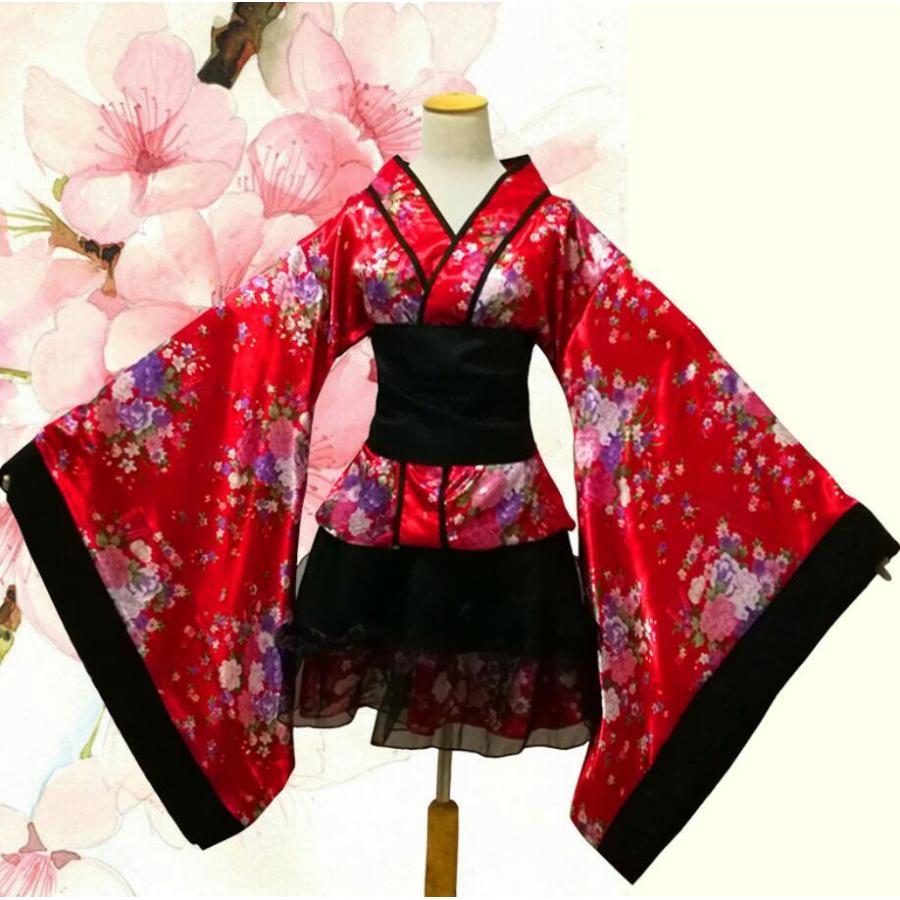 花魁 着物コスプレ メイド 桜 和風柄 浴衣 4点セットアップ 着物