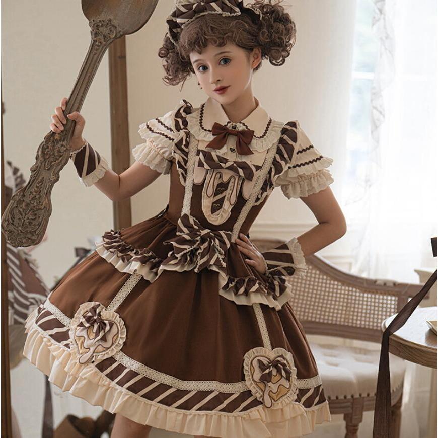 ロリータ服 半袖ロリータワンピース Lolita お姫系 シャツ スカート 膝