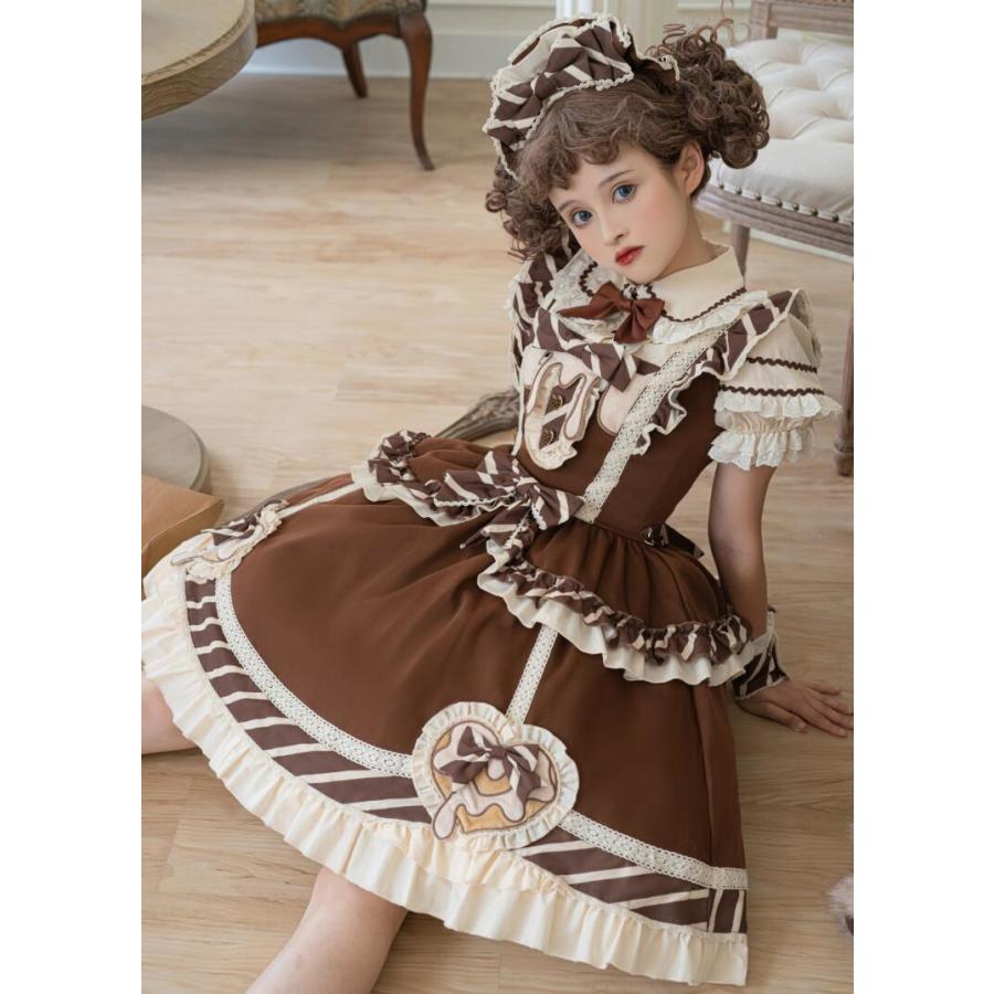 ロリータ服 半袖ロリータワンピース Lolita お姫系 シャツ スカート 膝
