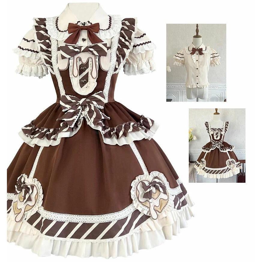 ロリータ服 半袖ロリータワンピース Lolita お姫系 シャツ スカート 膝