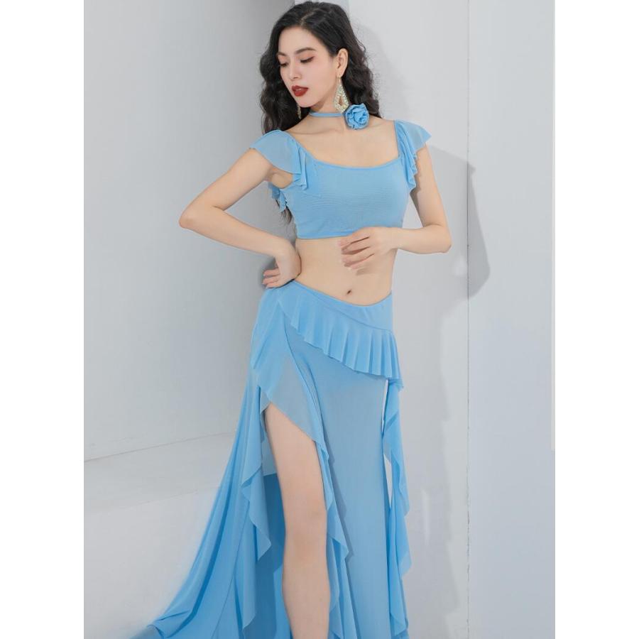 【3点セット/オリエンタル ベリーダンス】水色 セットアップ ダンス レディース ベリーダンス 衣装 セット レッスン着 練習着 上下