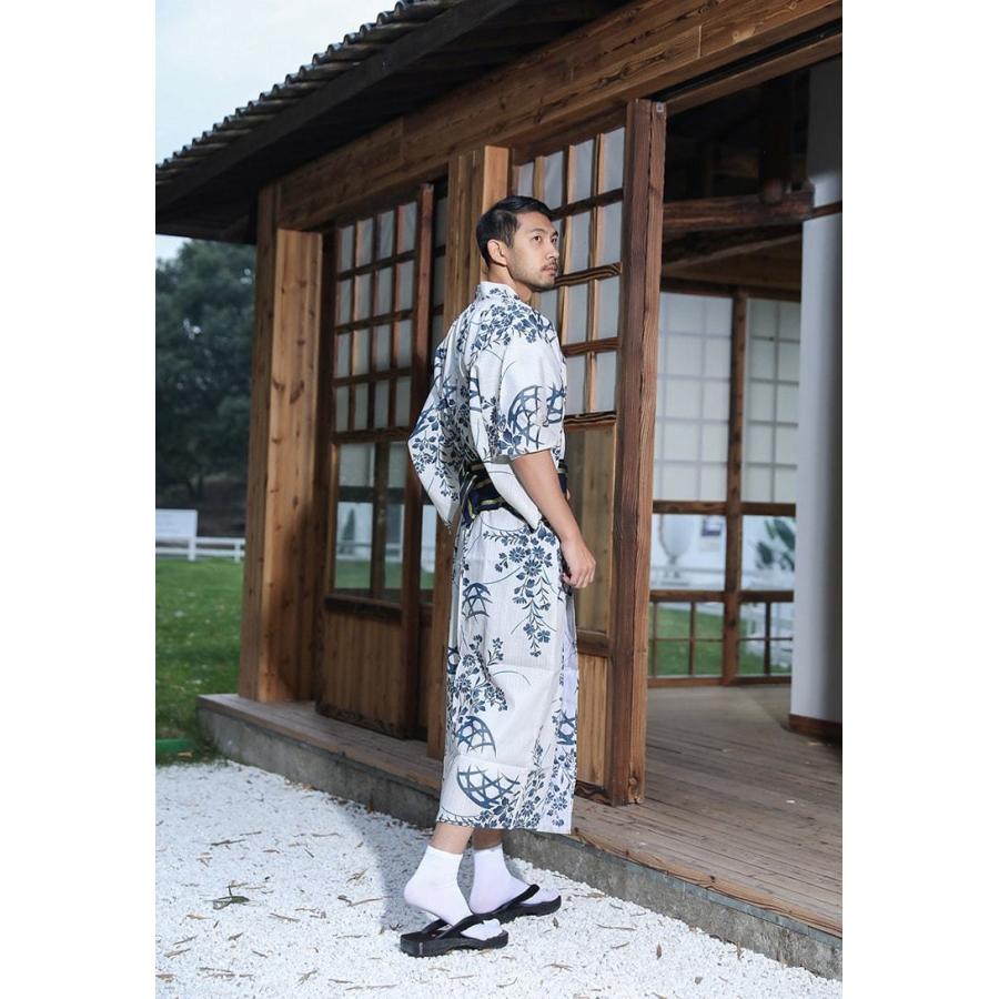 浴衣 メンズ 2点セット 竹草柄 白 男性 男性用 紳士 和服 作り帯