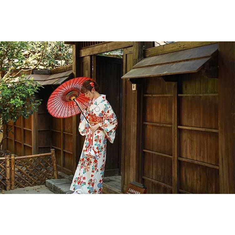浴衣 5点 セット レディース ゆかた/衿/足袋/巾着袋/下駄 レトロモダン