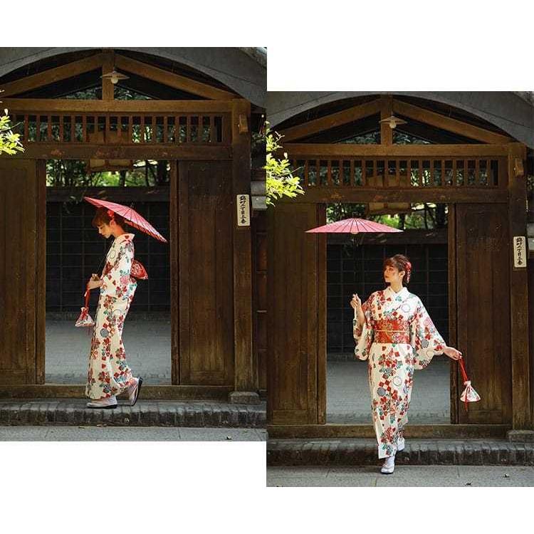 浴衣 5点 セット レディース ゆかた/衿/足袋/巾着袋/下駄 レトロモダン