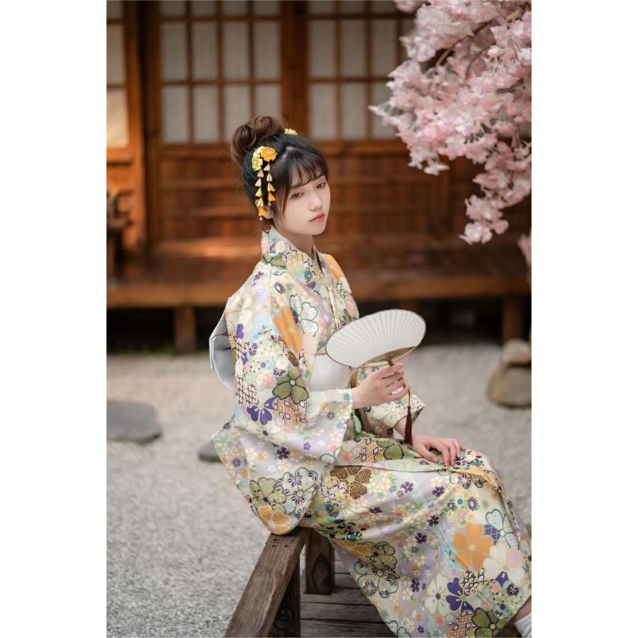 浴衣 セット レディース 和服 古典柄 可愛い 花柄 華やか グリーン