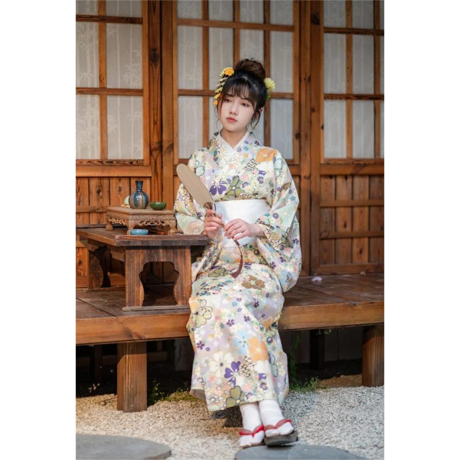 浴衣 セット レディース 和服 古典柄 可愛い 花柄 華やか グリーン