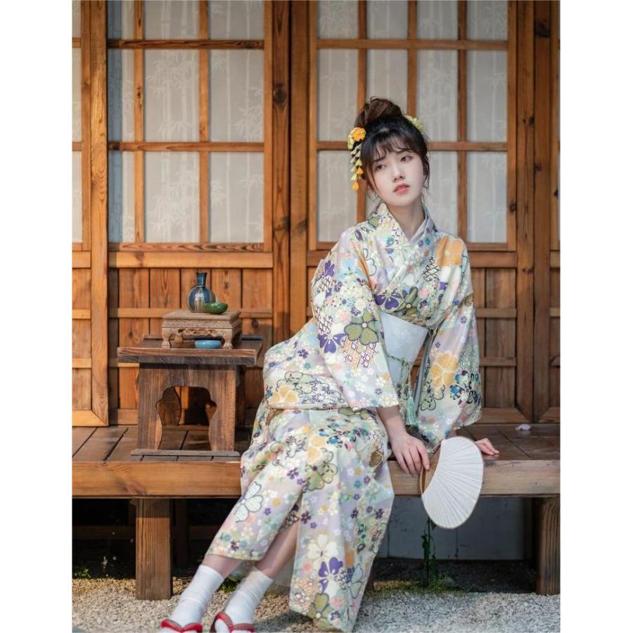 浴衣 セット レディース 和服 古典柄 可愛い 花柄 華やか グリーン