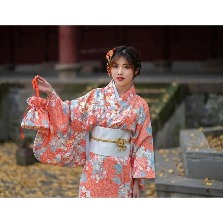 浴衣 レディース オレンジ 桜柄 花柄 花火大会 夏祭り 3点セット