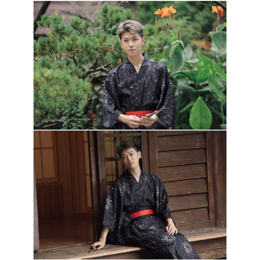 浴衣 メンズ 黒 セット レトロ モダン 無地 柄 男性 男性用 紳士 和服