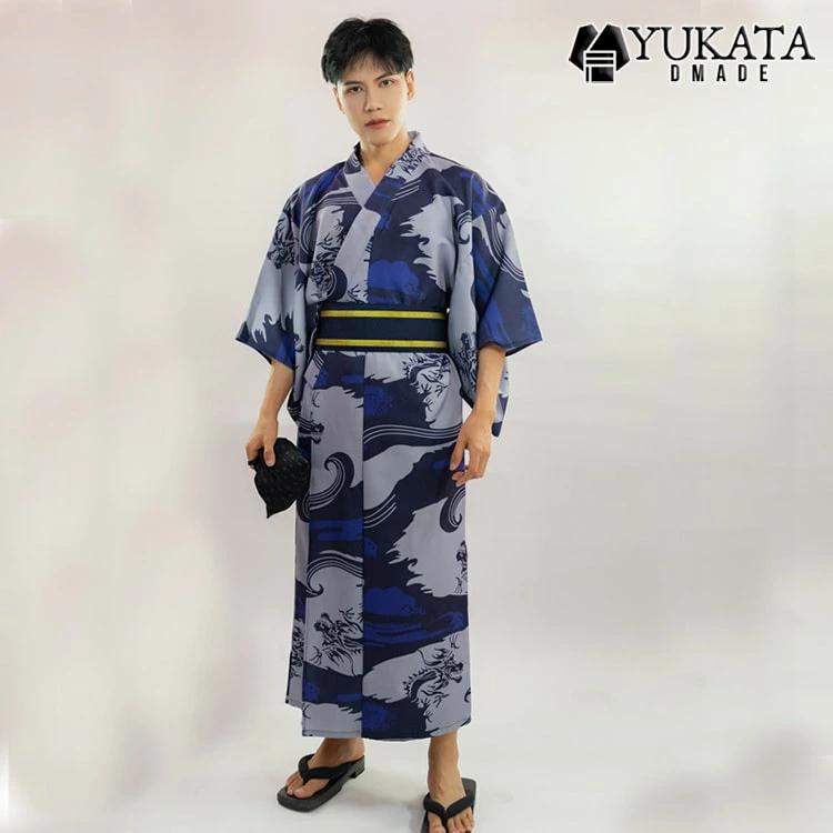 浴衣 メンズ 龍柄 6点セット 紺色 男性 男性用 紳士 和服 作り帯 男