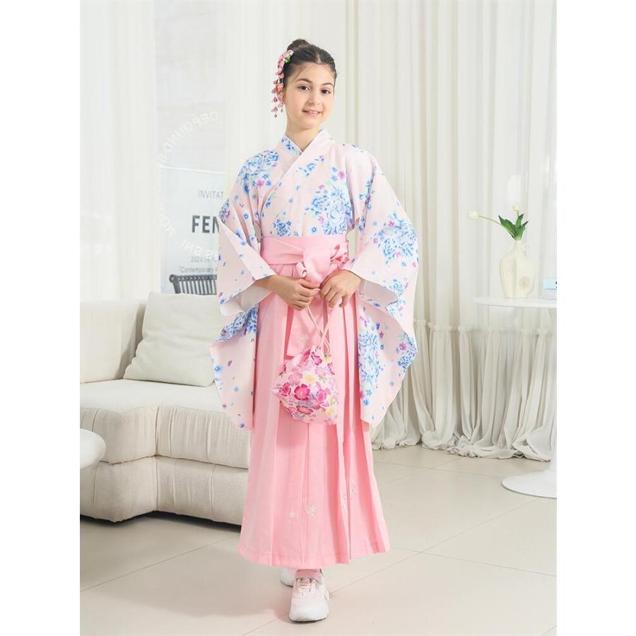 卒業式 袴 女の子 学校 行灯袴 セット 花柄 ブルー ピンク 袴セット 