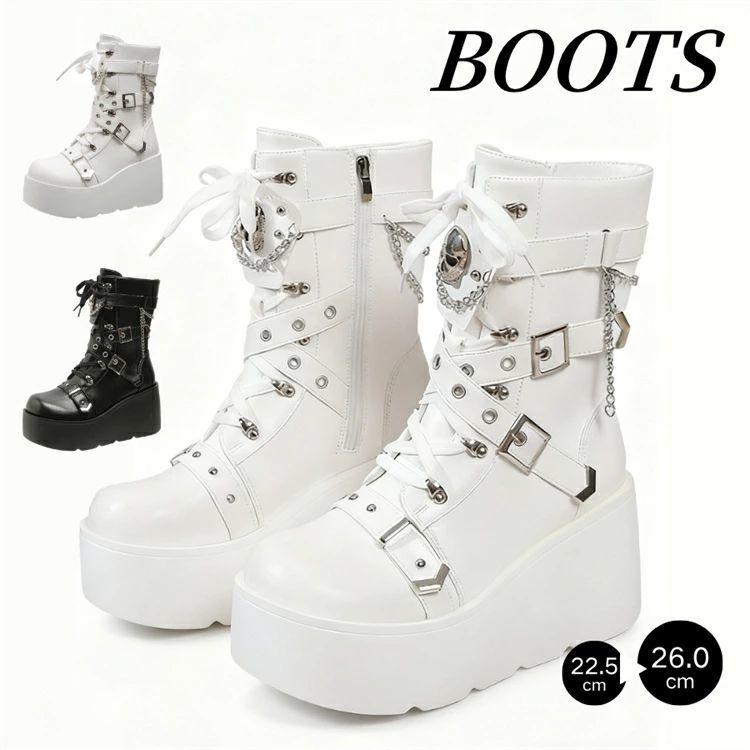 ショートブーツ ダンスシューズ レディース 黒 白 厚底ブーツ 編み上げ