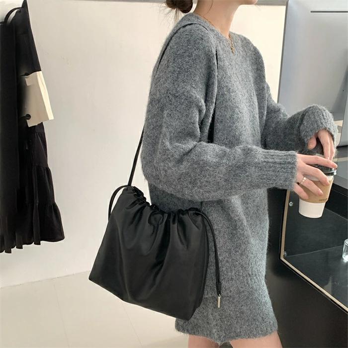 本革 トートバッグ レディース 大容量 肩掛けバッグ レザー バケツ型 バッグ 柔らか 大きめ/小さめ 軽い 斜め掛けバッグ 大人 巾着バッグ ドローストリング トー_9