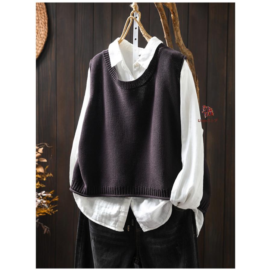 ニットベスト バックボタンのデザイン レディース 秋 冬 ニット プル